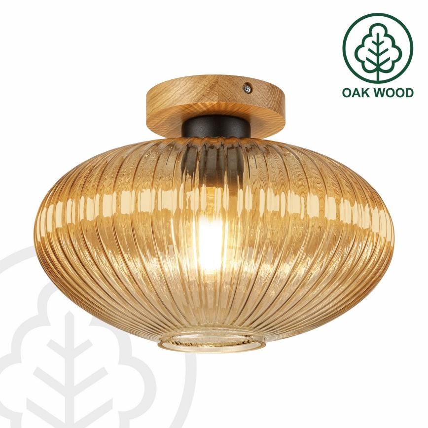 Plafonnier MILOU WOOD 1xE27/15W/230V chêne/beige fumé Ø 29 cm
