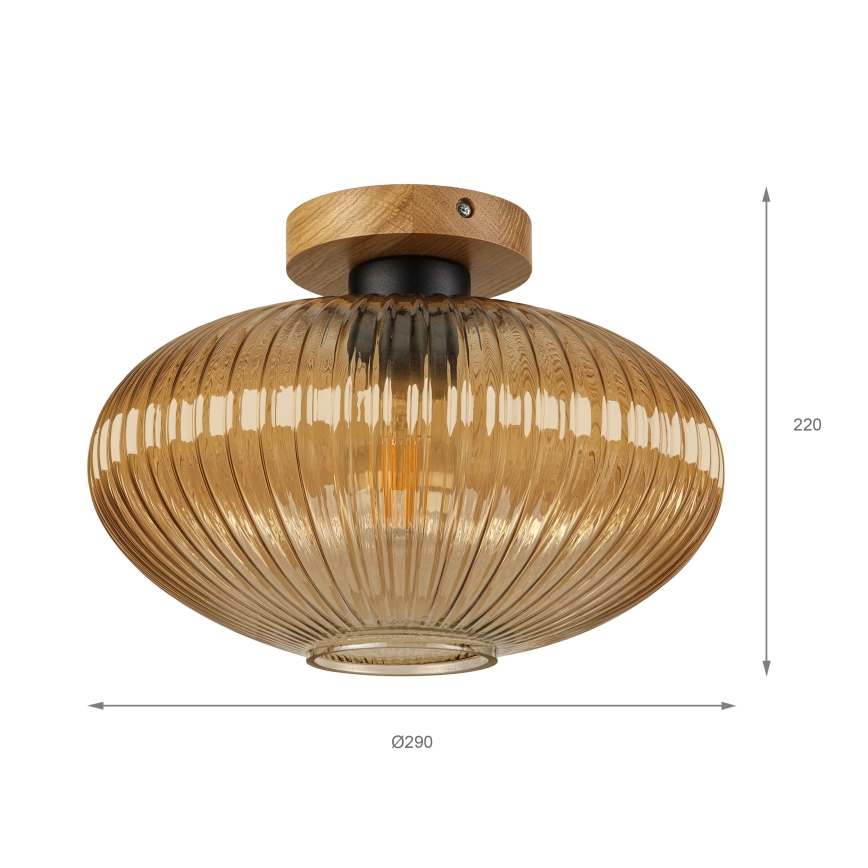 Plafonnier MILOU WOOD 1xE27/15W/230V chêne/beige fumé Ø 29 cm