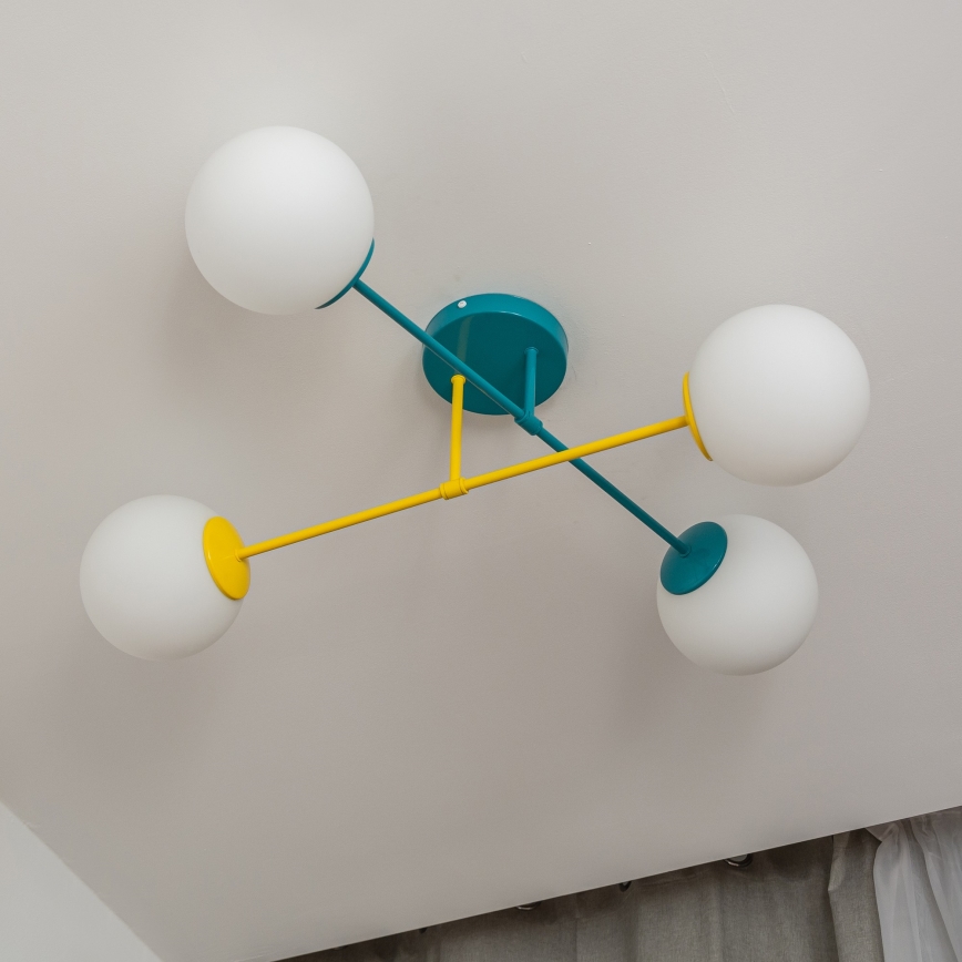 Plafonnier MOON 4xE27/15W/230V turquoise/jaune