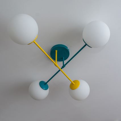 Plafonnier MOON 4xE27/15W/230V turquoise/jaune