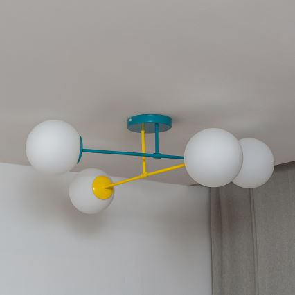 Plafonnier MOON 4xE27/15W/230V turquoise/jaune