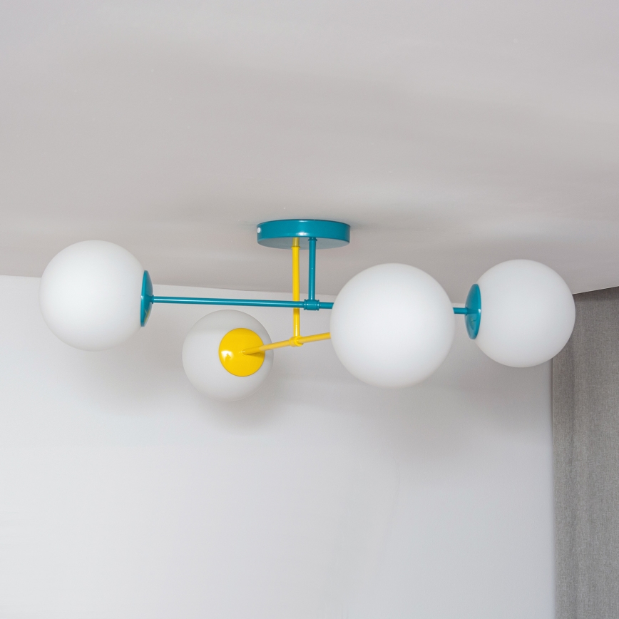 Plafonnier MOON 4xE27/15W/230V turquoise/jaune