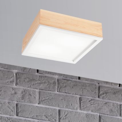 Plafonnier NATURAL SQUARE 2xE27/15W/230V 31x31 cm pin/blanc