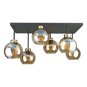 Plafonnier NESSA 6xE27/60W/230V noir/doré/fumé beige
