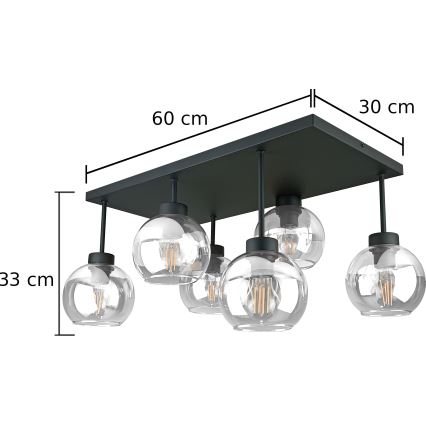 Plafonnier NESSA 6xE27/60W/230V noir/transparent