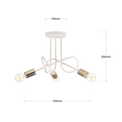 Plafonnier OXFORD 3xE27/15W/230V laiton/blanc