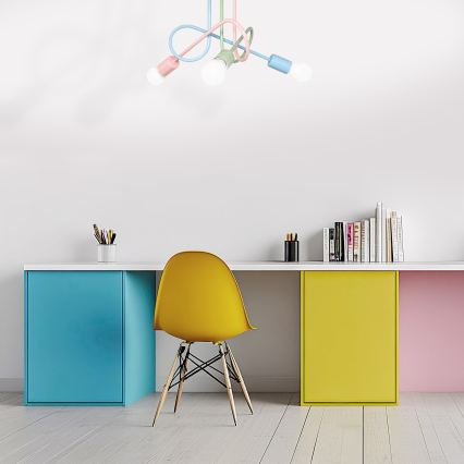 Plafonnier OXFORD 3xE27/15W/230V vert/rose/bleu