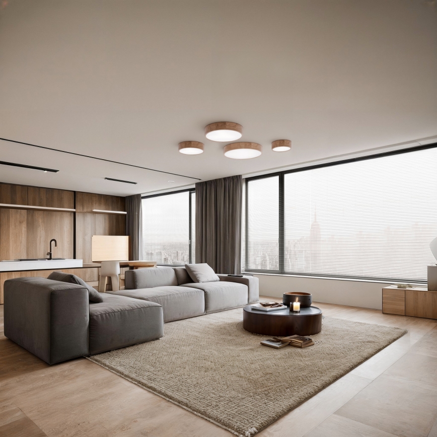 Plafonnier pour salle de bains CLEO avec détecteur, 3xE27/24W/230V, Ø 37,5 cm, IP54, chêne