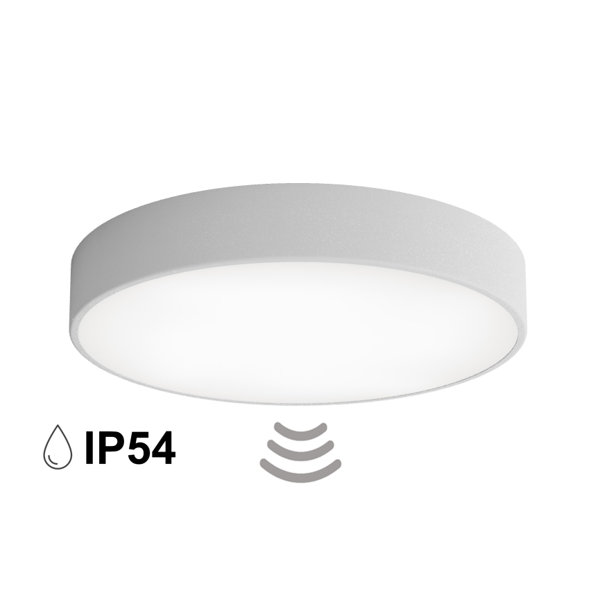 Plafonnier pour salle de bains CLEO avec détecteur, 4xE27/24W/230V, Ø 50 cm, IP54 — gris