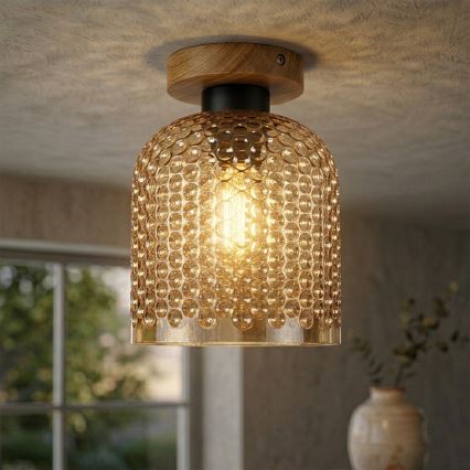 Plafonnier ROCCO WOOD 1xE27/15W/230V chêne/beige fumé Ø 18 cm