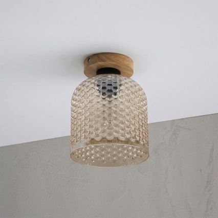 Plafonnier ROCCO WOOD 1xE27/15W/230V chêne/beige fumé Ø 18 cm