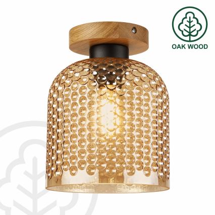 Plafonnier ROCCO WOOD 1xE27/15W/230V chêne/beige fumé Ø 18 cm