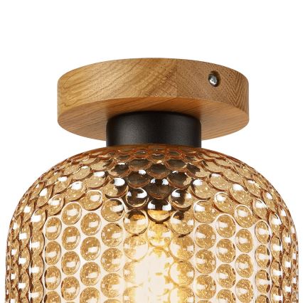 Plafonnier ROCCO WOOD 1xE27/15W/230V chêne/beige fumé Ø 18 cm