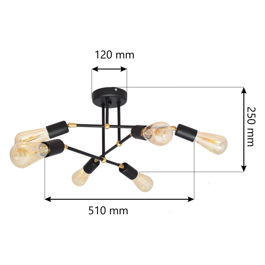 Plafonnier ROSETTE 6xE27/15W/230V noir/or