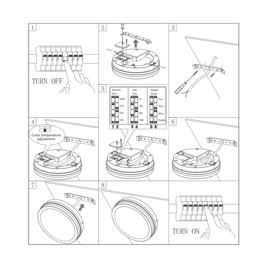 Plafonnier salle de bain avec détecteur ELLÉ LED/24W/230V 3000/4000/6500K d. 26 cm IP54 anthracite