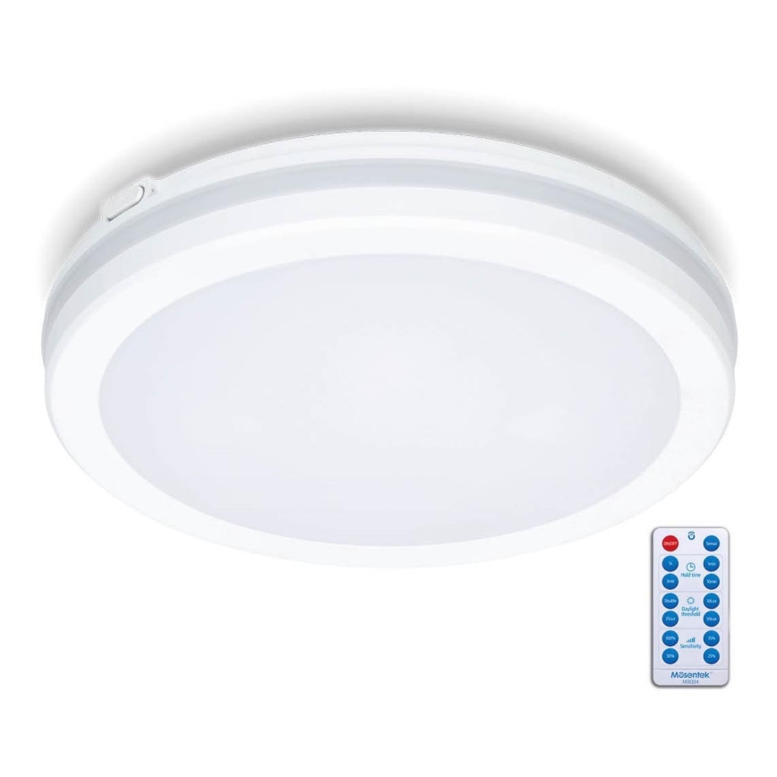 Plafonnier salle de bain avec détecteur LED/18W/230V 3000/4000/6500K IP65 d. 30 cm blanc + télécommande