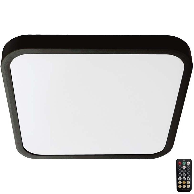 Plafonnier salle de bain avec détecteur LED/18W/230V 4000K IP44 29,5x29,5 cm noir + Télécommande
