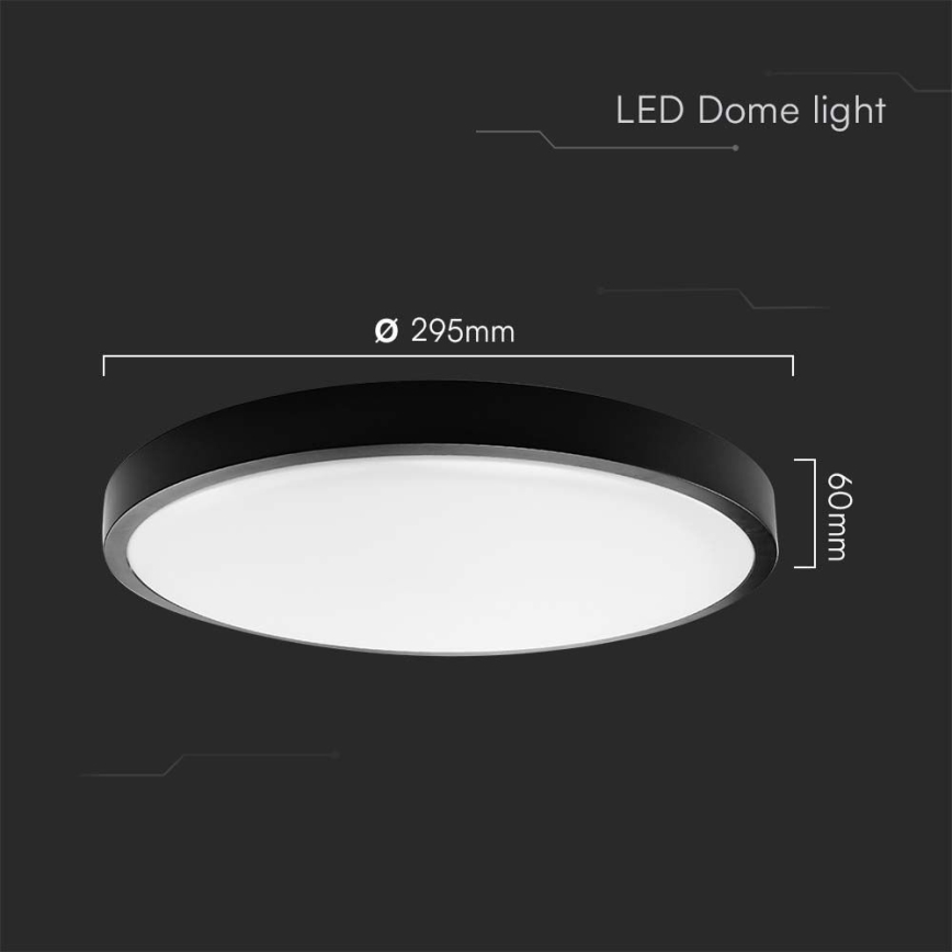 Plafonnier salle de bain LED/24W/230V 6500K IP44 d. 29,5 cm noir