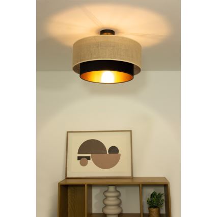 Plafonnier SARTA 1xE27/60W/230V, diam. 45 cm, noir/jute