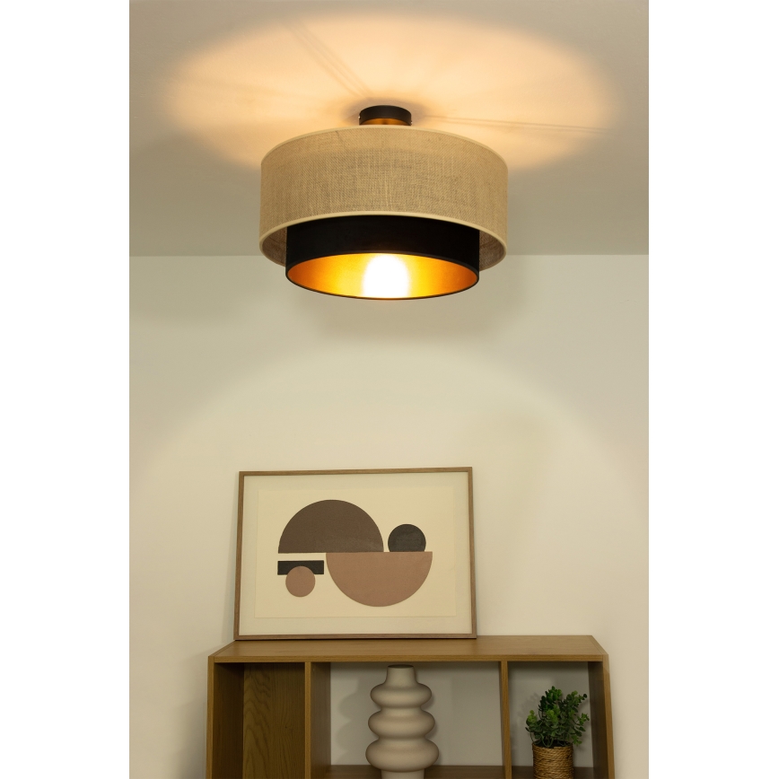 Plafonnier SARTA 1xE27/60W/230V, diam. 45 cm, noir/jute