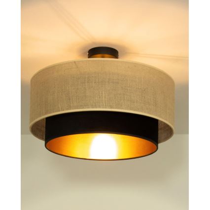 Plafonnier SARTA 1xE27/60W/230V, diam. 45 cm, noir/jute