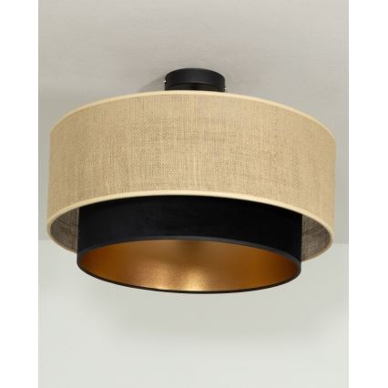 Plafonnier SARTA 1xE27/60W/230V, diam. 45 cm, noir/jute