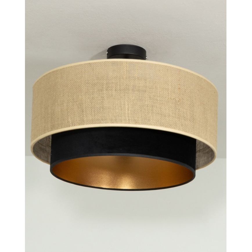 Plafonnier SARTA 1xE27/60W/230V, diam. 45 cm, noir/jute