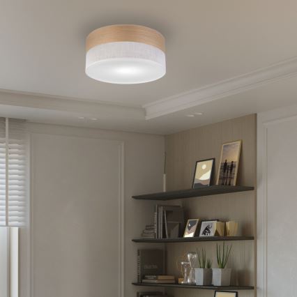 Plafonnier SIRJA WOOD 1xE27/15W/230V d. 35 cm blanc/chêne