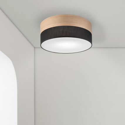 Plafonnier SIRJA WOOD 1xE27/15W/230V d. 35 cm noir/chêne
