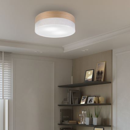 Plafonnier SIRJA WOOD 2xE27/15W/230V d. 45 cm blanc/chêne