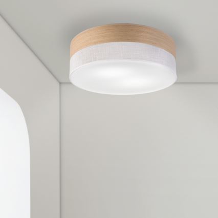 Plafonnier SIRJA WOOD 2xE27/15W/230V d. 45 cm blanc/chêne