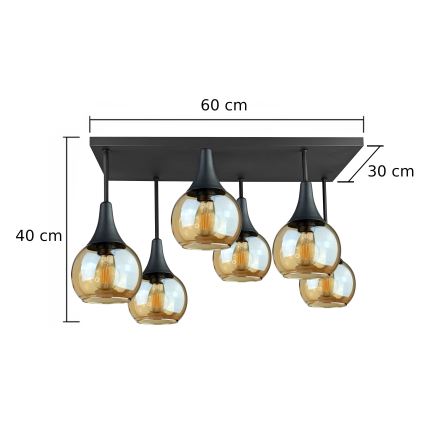 Plafonnier SOMA 6xE27/60W/230V noir/fumé beige