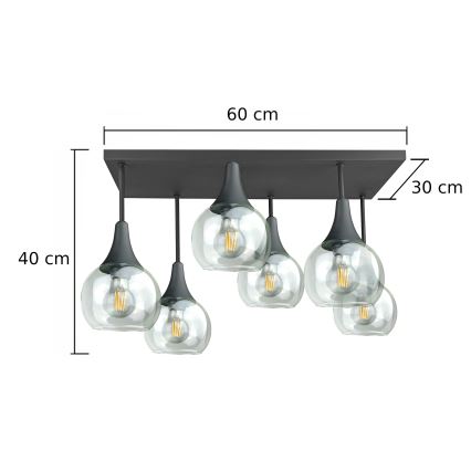 Plafonnier SOMA 6xE27/60W/230V noir/transparent