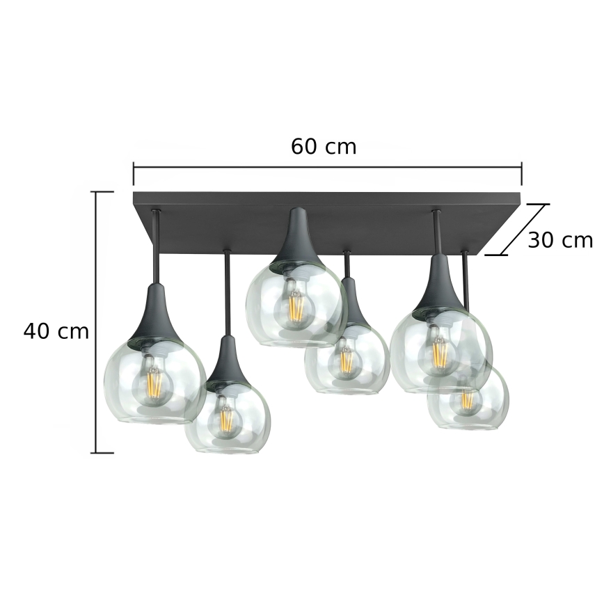 Plafonnier SOMA 6xE27/60W/230V noir/transparent