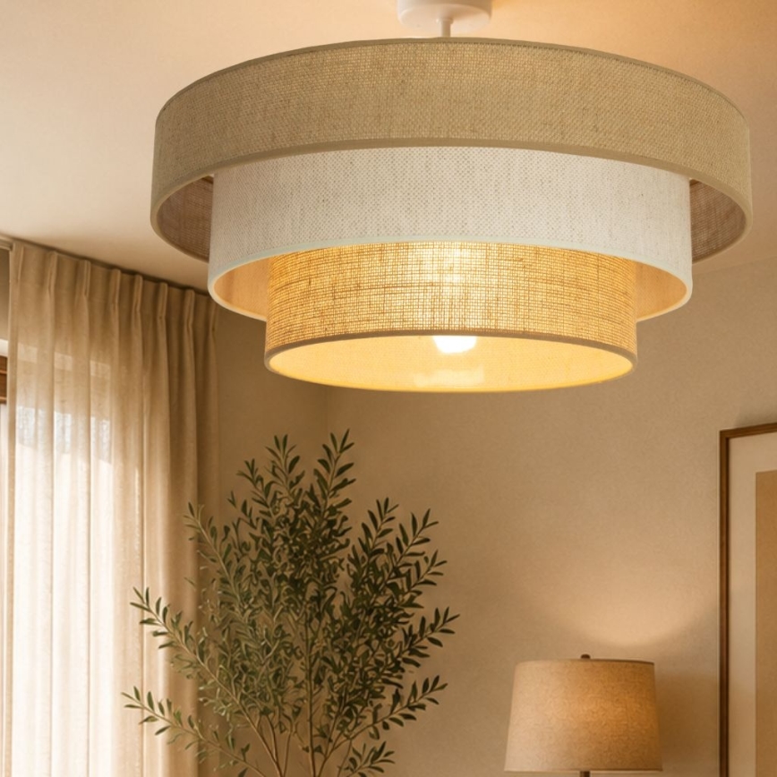 Plafonnier WENTA 1xE27/60W/230V Ø 50 cm, jute/crème