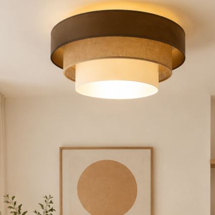 Plafonnier WENTA 1xE27/60W/230V Ø 50 cm marron/jute/beige