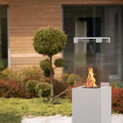 Planika - Cheminée à gaz d'extérieur 142x36 cm 8kW 1xAAA blanc + housse de protection