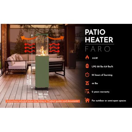 Planika - Cheminée à gaz d'extérieur 142x36 cm 8kW 1xAAA vert + housse de protection