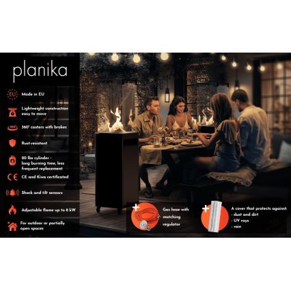 Planika - Foyer extérieur au gaz 142x36 cm 8kW 1xAAA noir + housse de protection