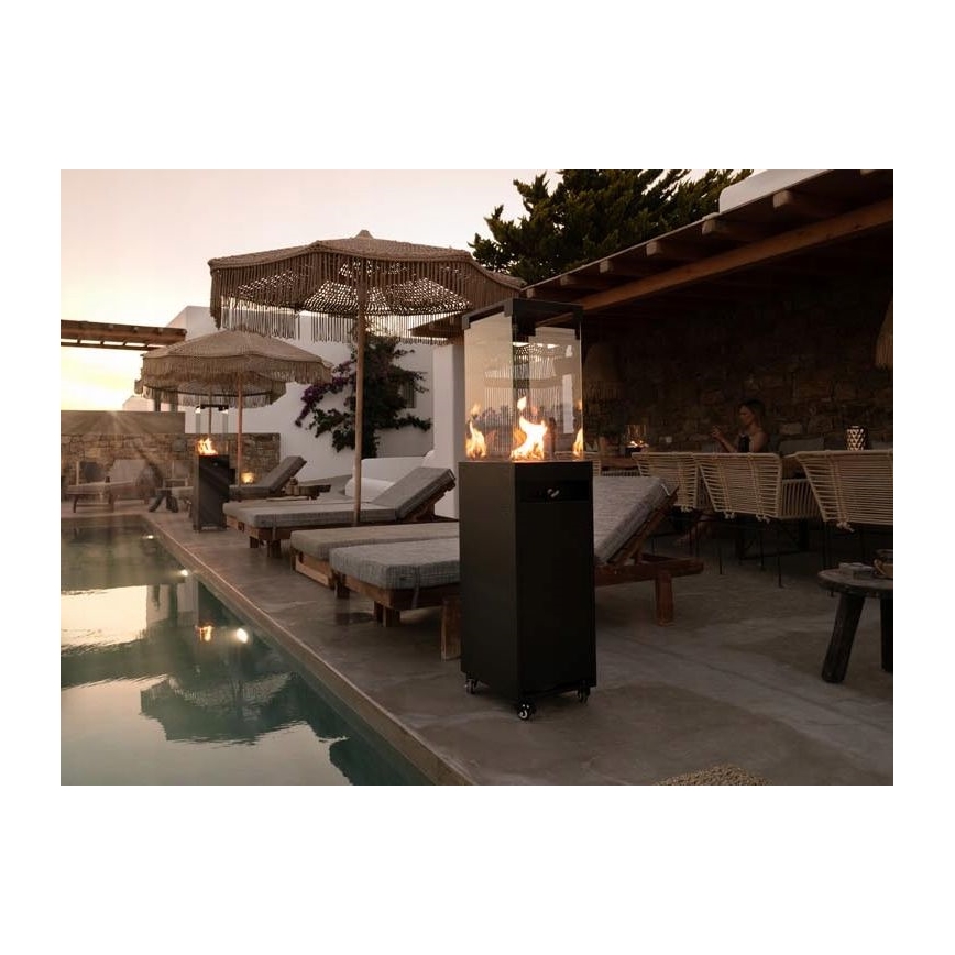 Planika - Foyer extérieur au gaz 142x36 cm 8kW 1xAAA noir + housse de protection