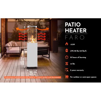 Planika - Cheminée à gaz d'extérieur 142x36 cm 8 kW 1xAAA blanche + housse de protection