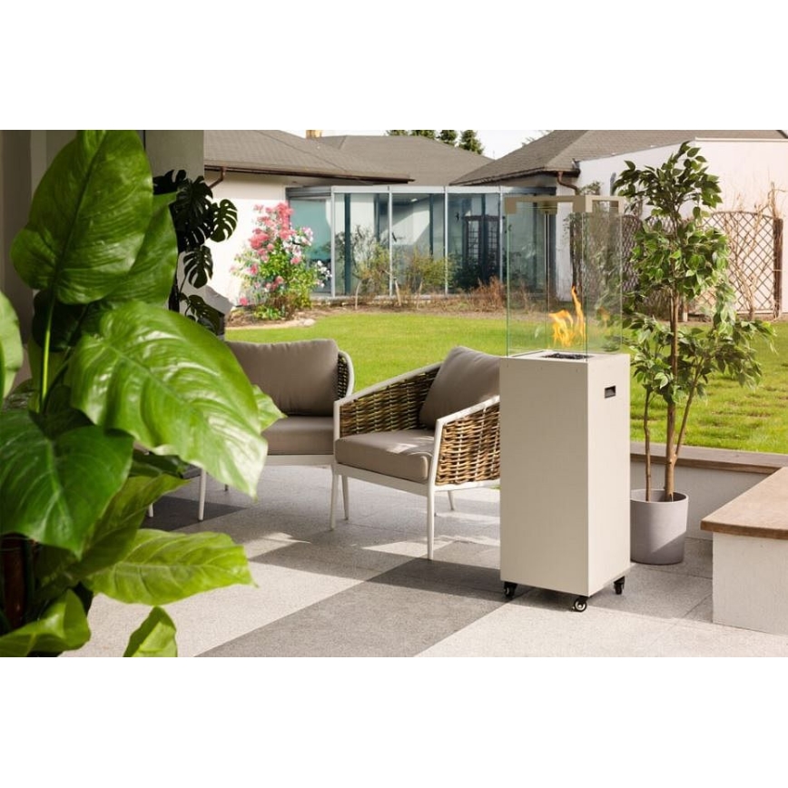 Planika - Cheminée à gaz d'extérieur 142x36 cm 8 kW 1xAAA blanche + housse de protection