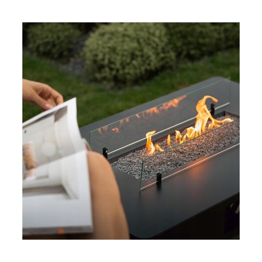 Planika - Cheminée à gaz extérieure 46x106 cm 10kW noir + couverture de protection