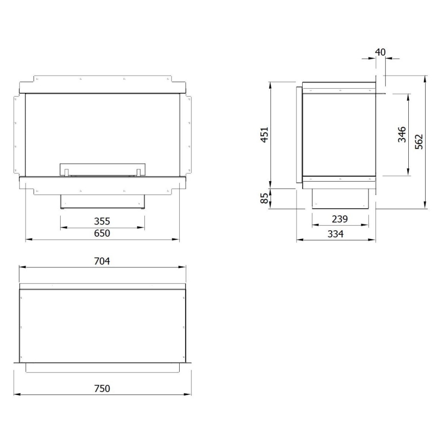 Planika Senso Fireplace BEV- Cheminée encastrée SENSO BIO 56,2x75 cm 2,5kW+ télécommande