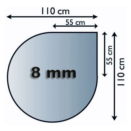Plaque de verre pour dessous de cheminée 1100x1100x8 mm larme