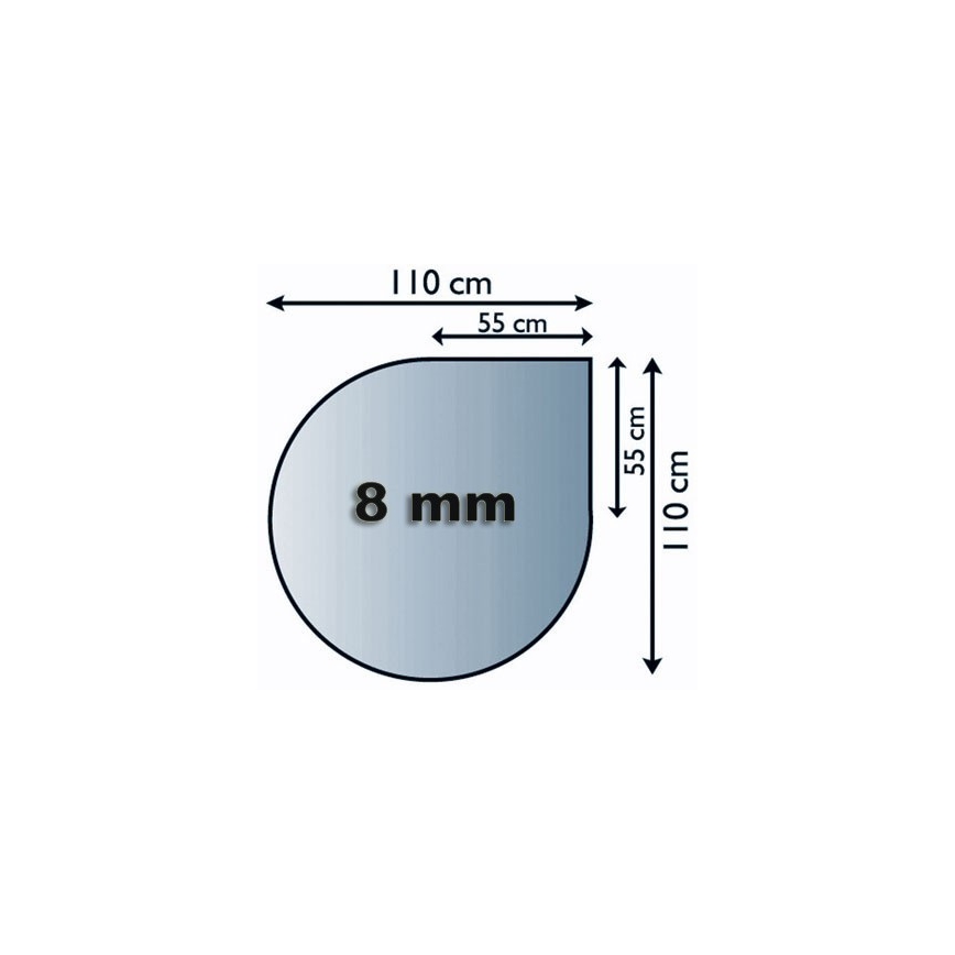 Plaque de verre pour dessous de cheminée 1100x1100x8 mm larme