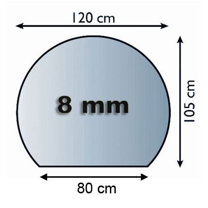 Plaque de verre pour dessous de cheminée 1200x1050x8 mm semi-circulaire