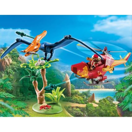 Playmobil - Ensemble de construction pour enfants hélicoptère avec Ptérodactyle 39 pcs