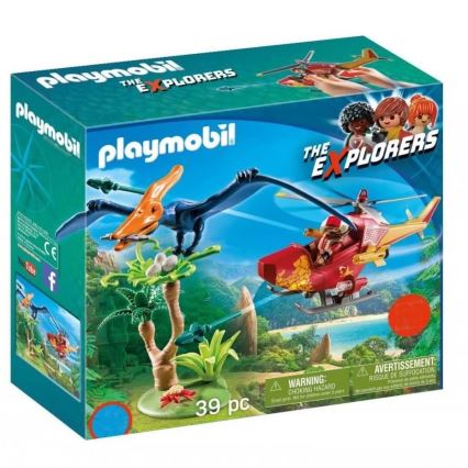 Playmobil - Ensemble de construction pour enfants hélicoptère avec Ptérodactyle 39 pcs