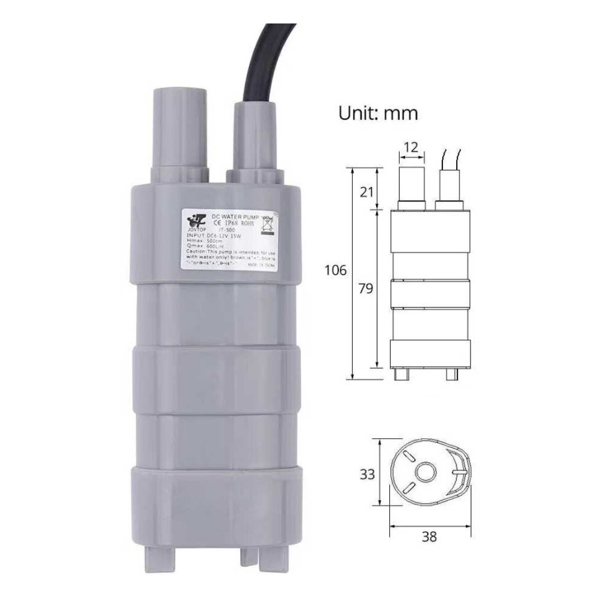 Pompe submersible 12 V — 600 L/h